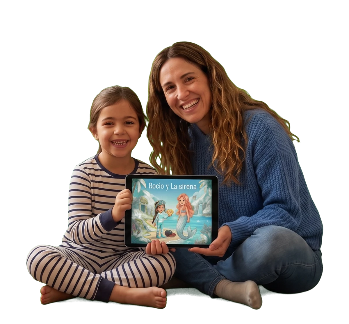 A mother and daughter reading their personalized storybook together
